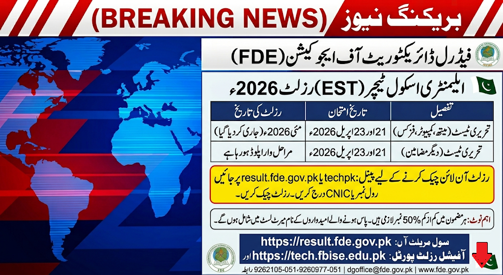 FDE Result 2026 EST Merit List Now Available @Tech.fbise.edu.pk