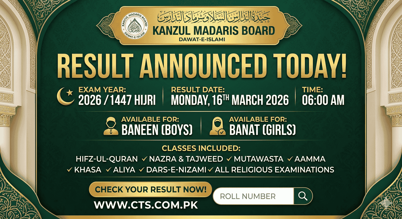 Kanzul Madaris Result 2026 1447 Hijri For Boys & Girls- by Roll Number